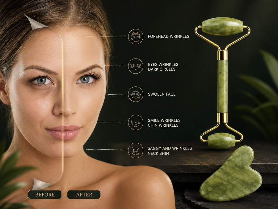 Roller and gua sha. Different tools for different areas.
