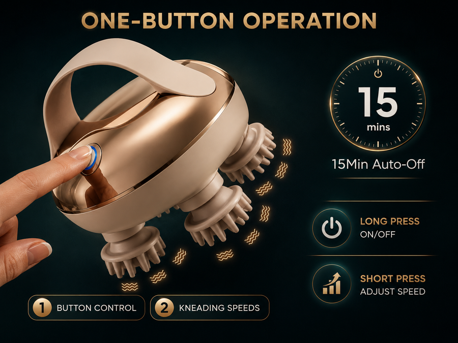 Press once. 15 minutes. Auto-off.