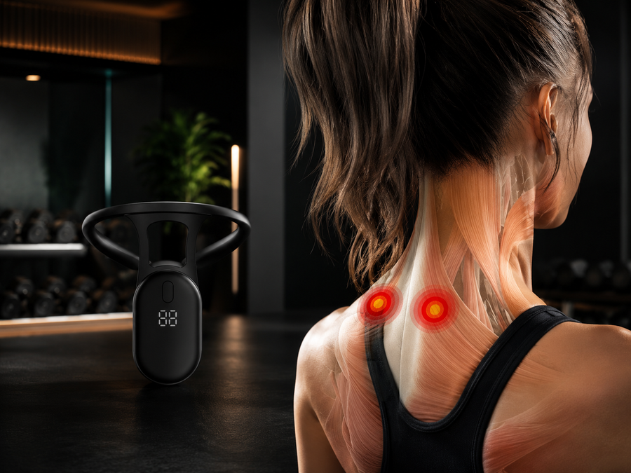 Sits on the shoulders. Sensor at the back of the neck.